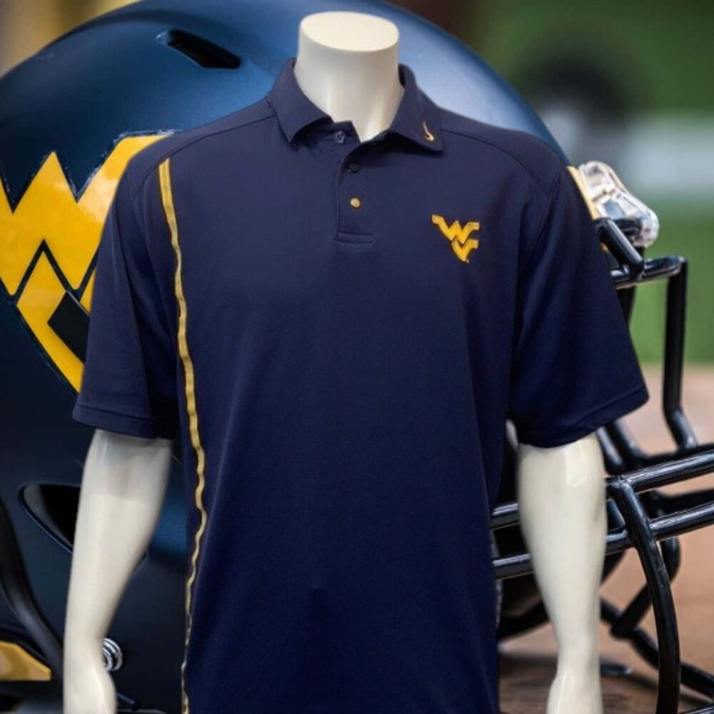 Nike Dri-Fit West Virginia University Blue Yellow Men's Golf Polo Shirt Large